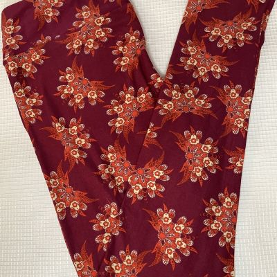 New Womans LuLaRoe Smokey Wine Mandarin Bone Floral Pattern Leggings TC