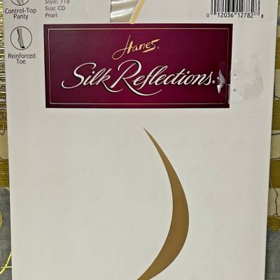 Hanes Silk Reflections, Control-Top Pantyhose Reinforced Toe Pearl Size CD NEW