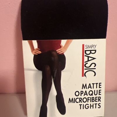 NEW Women’s Simply Basic Black Matte Opaque Microfiber Tights Size 2 M