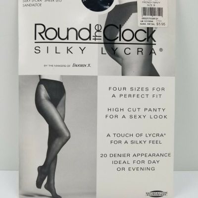 Round The Clock Tanga Top Pantyhose Sheer Leg Sandaltoe NAVY Size B Style 61