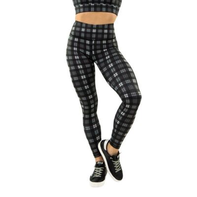 Miami Fitwear Leggings 1X Black White Plaid Activewear Athleisure Workout Yoga