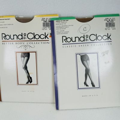 Lot 2 VTG 90s NWT Round The Clock Girdle At The Top PANTYHOSE Sz B M BLACK/BEIGE