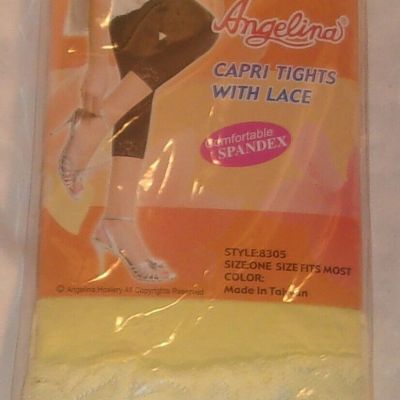 WOMEN'S ANGELINA YELLOW CAPRI TIGHTS WITH LACE ONE SIZE NEW IN PACKAGE