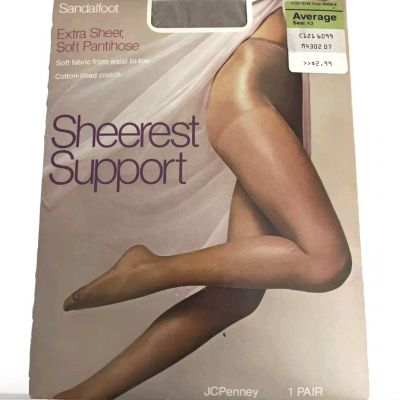 Vtg JCPenney Pantyhose Womens Sheerest Support Sz Average Brown NWT Sandalfoot