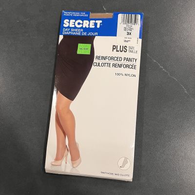 Secret Day Sheer Leg Plus Size 3X Pantyhose Reinforced Toe Neutral Nylon Vintage