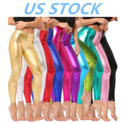 US Womens Faux Leather Leggings Shiny Metallic Stretch Pants Skinny Trousers