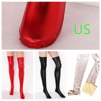 US Women's Wet Look Stockings Comfortable Thigh-high Hold-ups Clubwear Dance