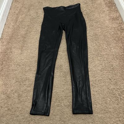 Spanx Women's Size Medium M Faux Black Leather Leggings Pants Stretch Causal