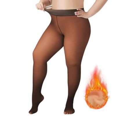 Plus Size Fleece Lined Tights for Women, Sheer X-Large-XX-Large Plus Toffee