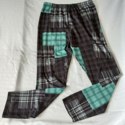 Lily By Firmiana Womens Gray/Green Plaid Geometric Leggings  Sz 2XL