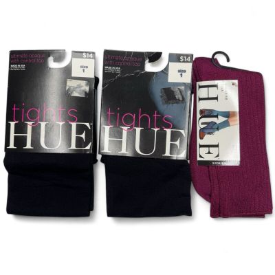 HUE 2 Pair Super Opaque Tights Womens Size 1 Black | FREE Pair Luster Rib Socks