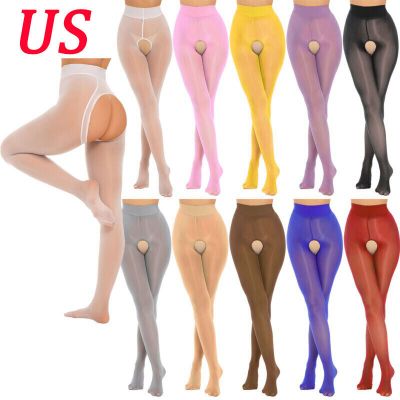 Women Oil Silk Sheer Pantyhose Hollow Out Suspender Tight Thigh High Stockings