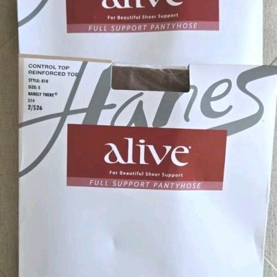 Hanes Alive Control Top Pantyhose-Reinforced Toe-Size E-Barely There-2 Pair