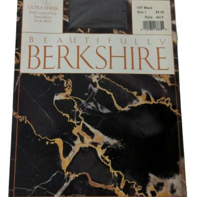 VTG 90s Berkshire Ultra Sheer Control Top Sandalfoot Off Black Pantyhose Size 1