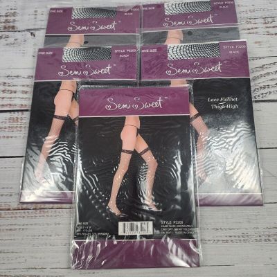 SEMI SWEET BLACK FISHNET THIGH HIGH STOCKINGS ONE SIZE Lot Of 5