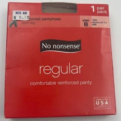 Vintage No Nonsense 1 pr Regular  Reinforced Toe Pantyhose  Size B 009 Tan New