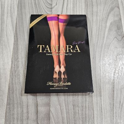 NIP Honey Birdette Tamara Purple Stockings Stay Ups Size Small