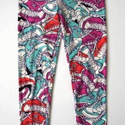 LuLaRoe Turquoise Blue Purple Red Sneaker Tennis Shoe Print Pants Leggings OS