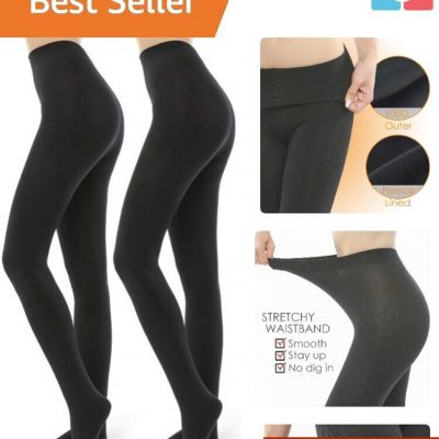 Stretchy & Warm Women's Fleece Lined Tights - 2 Pairs, Multiple Sizes Available