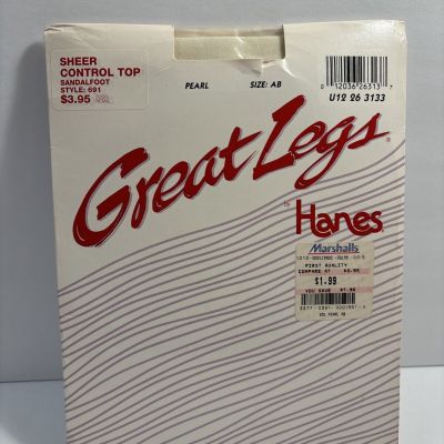 Hanes Great Legs Sheer Control Top Sandalfoot Pantyhose Color Pearl Size AB