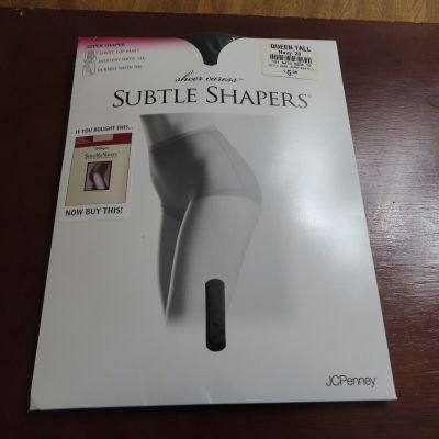 JC Penney Subtle Shapers Super Shaper Girdle Top Pantyhose Navy #28 Queen Tall