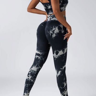 Women Scrunch Workout Leggings High Waisted Yoga Pants - Tie Dye Seamless Booty