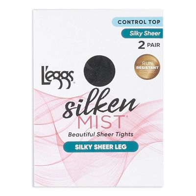 L'eggs Silken Mist Silky Sheer Leg Control Top Tights, 2 Pairs Jet Black Size Q+