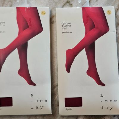 New - 2 packs - A New Day Women’s Opaque Tights Red - S/M - Free Shipping     *