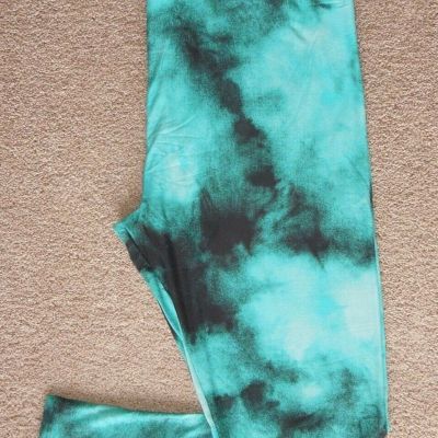 LuLaRoe TC2 ~ Bright Aqua Blue Green Teal color & BLACK TIE DYE ~ RARE Leggings