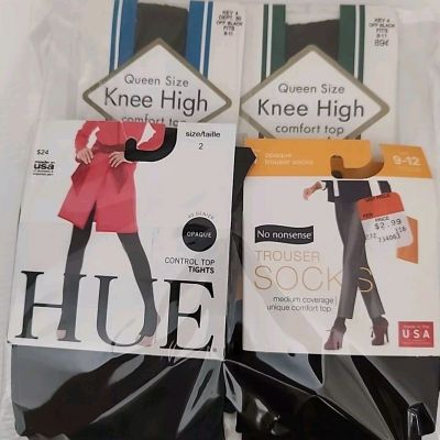 No Nonsense Trouser Socks 9-12, Hue Tights Sz 2, Kmart Knee Highs Queen NIP READ