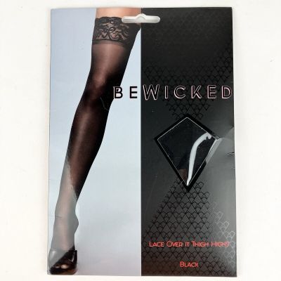 Be Wicked Black Floral Lace Top Thigh Highs Sheer Stretch Nylons Hosiery Z