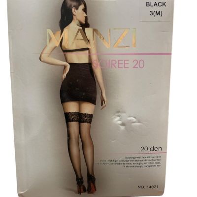 MANZI 1 Pair Pantyhose Soiree 20 Black 3(M) Stockings with lace silicone band