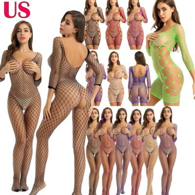 US Women Sexy Nigthwear Wet Look Stockings Bodydoll Teddy Sleepwear Clubwear