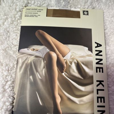 New Anne Klein Large Polished Sheer Basic Control Top Reinforced Toe Tights