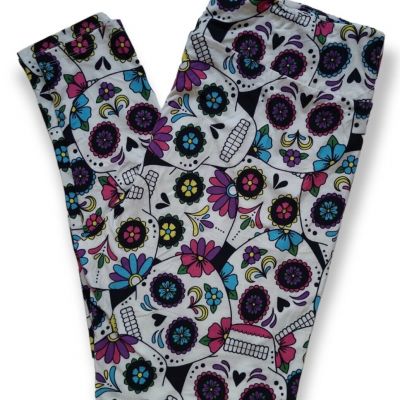 LuLaRoe Day of The Dead TC2 Leggings Halloween Sugar Skull Bright Floral NWOT!