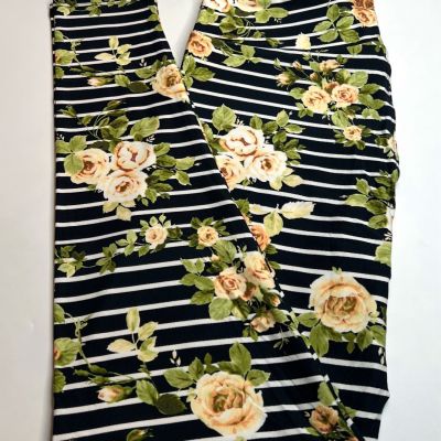 NEW LuLaRoe TC Leggings NAVY YELLOW Green Rose Stripe Line Romantic Flower Texas