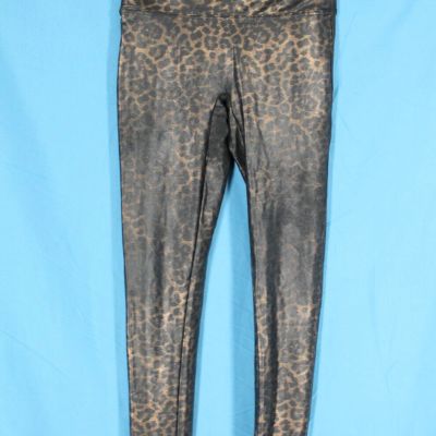 SPANX Black/Metallic Gold FAUX LEATHER Tummy Control PULL-ON Mid-Rise LEGGINGS M