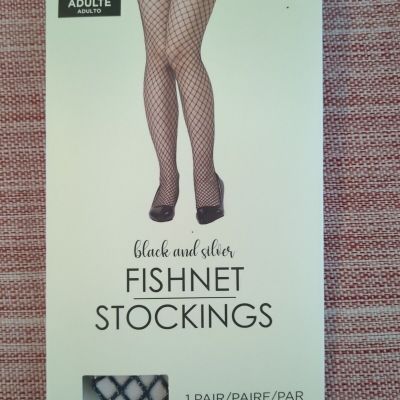 Black And Silver Woman's Fishnet Stockings One Size Up To 165 Pounds