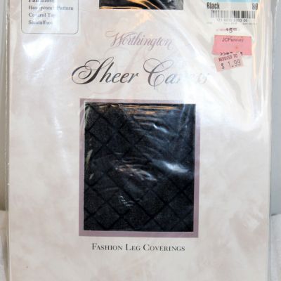 Worthington Sheer Caress Textured Pantyhose Long Honeycomb Black Tights Covering