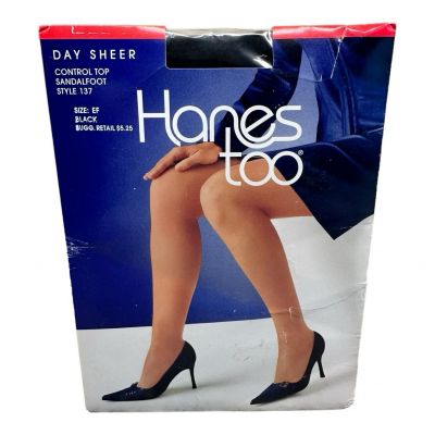 Hanes Too Day Sheer Control Top Sandlefoot Pantyhose Sz EF #137 Black