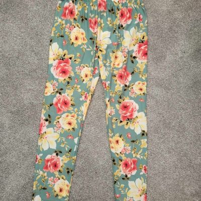 A.GAIN MINT GREEN BRIGHT FLORAL PRINTED PLUS LEGGINGS~NWT~1X ~14~16