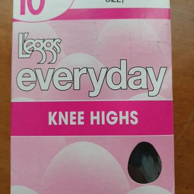 Leggs Everyday Knee Highs 10 Pair One Size Jet Black Sheer Toe USA NOS 2011