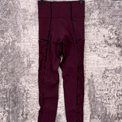 New Carbon38 x Jonathan Simkhai Leggings Small Womens Burgundy Red Lace Inset