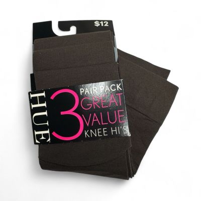 Hue 3 Pair Value Pack Espresso Brown Knee Highs Solid New