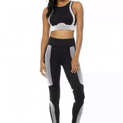 Alo Yoga High Waist Airbrush Electric Heartthrob Leggings Black White, XS