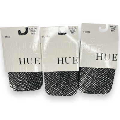 HUE Wool Boucle Open Knit Tights Black Wool Blend Fishnet 3 Pair Size M/ L NWT