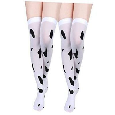 Womens Silk Black Fishnet Thigh Highs Stockings Sheer Opaque Cute 2 Pack-cow