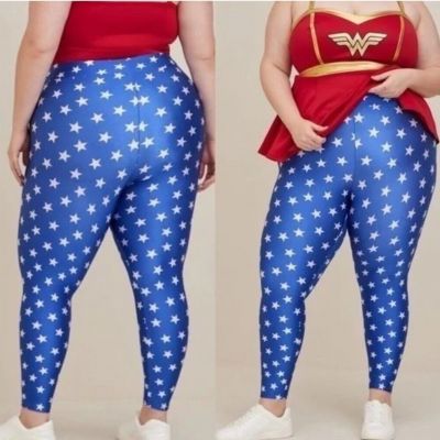 Torrid 2 Wonder Woman Blue Star Print Liquid Leggings Plus-size 18-20 NWT