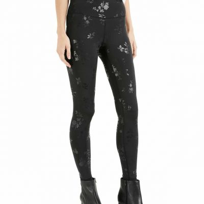 INC Floral Embossed Shiny Print Compression Active Leggings Black Size 3XL