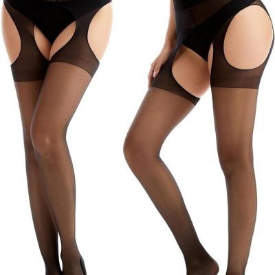 Suspender Tights for Women Sheer Open Crotch pantyhose High Waist Garter Belt